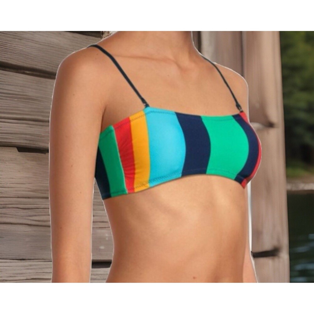 Sperry High Waist Bandeau Bikini 2 Piece XL Coastal Preppy Striped Lace Up Back - Picture 5 of 14